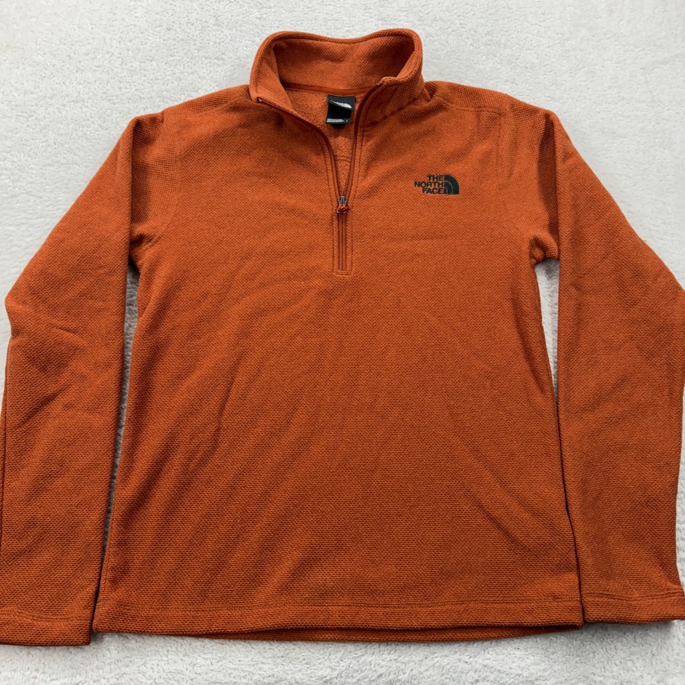 The North Face Mens‎ Small Burnt Orange Waffle Knit Quarter Zip Fleece Pullover